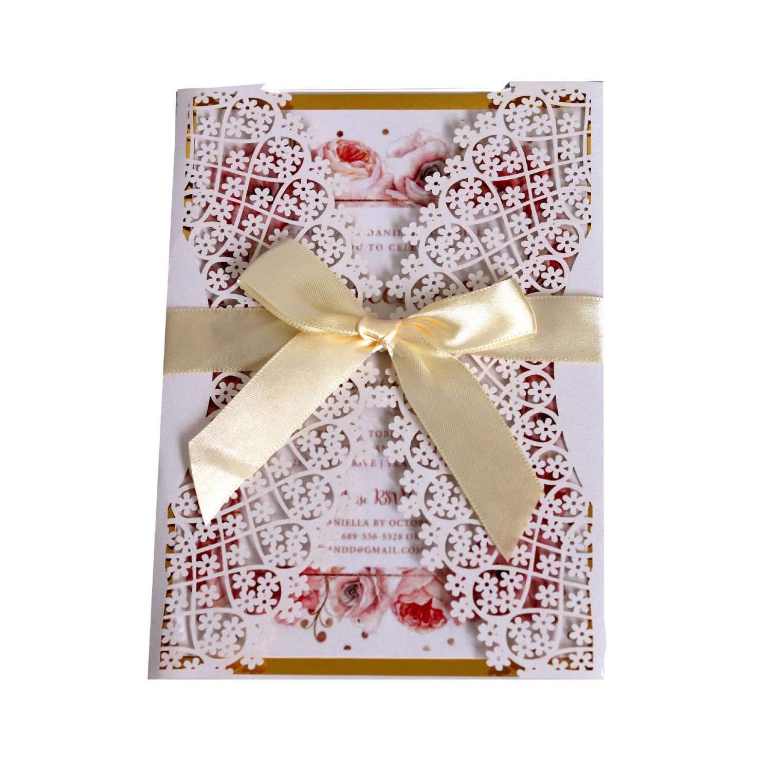 White New Wedding Card Snowflake Lace Laser Cut Iridescent Paper 